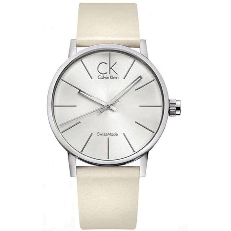 Shop Authentic Calvin Klein Post Minimal Silver Dial White Leather Strap Watch for Men - K7621126 - Luxxuri