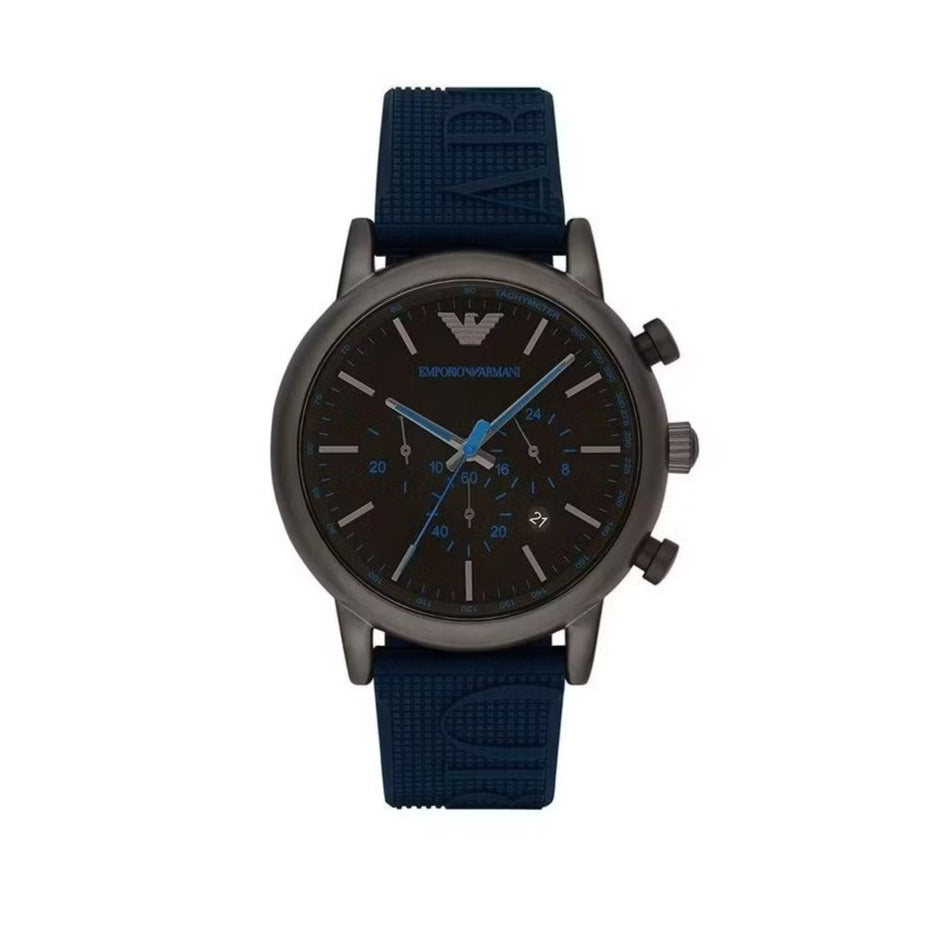 Emporio Armani Luigi Chronograph Black Dial Blue Rubber Strap Watch For Men - AR11023
