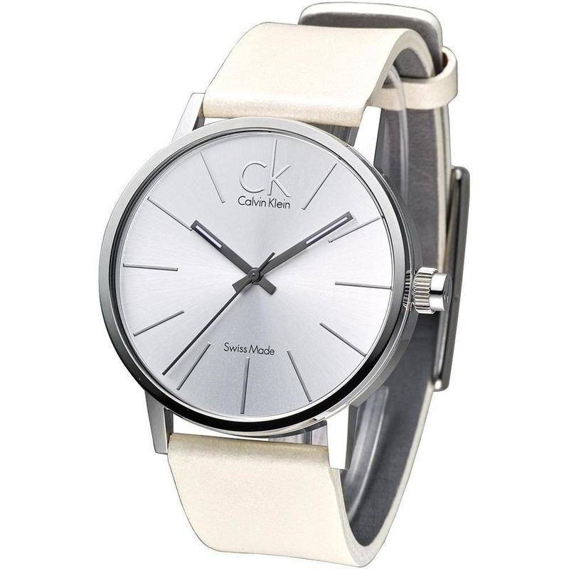 Shop Authentic Calvin Klein Post Minimal Silver Dial White Leather Strap Watch for Men - K7621126 - Luxxuri