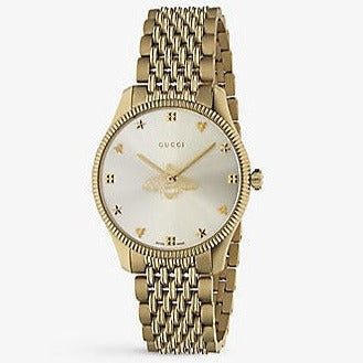 Shop Authentic Gucci G Timeless Quartz Silver Dial Gold Steel Strap Watch For Women - YA1264155 - Luxxuri