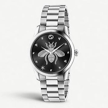 Shop Authentic Gucci G Timeless Quartz Black Dial Silver Steel Strap Watch For Women - YA1264136 - Luxxuri