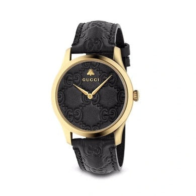 Shop Authentic Gucci G Timeless Quartz Black Dial Black Leather Strap Watch For Women - YA126581A - Luxxuri