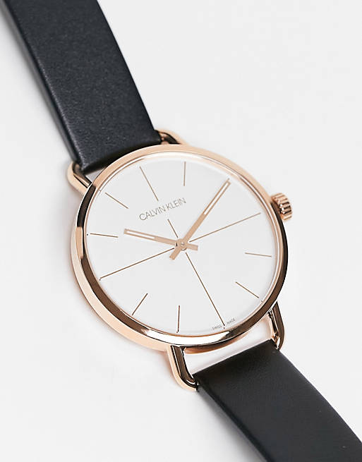 Shop Authentic Calvin Klein Even White Dial Black Leather Strap Watch for Women - K7B236C6 - Luxxuri