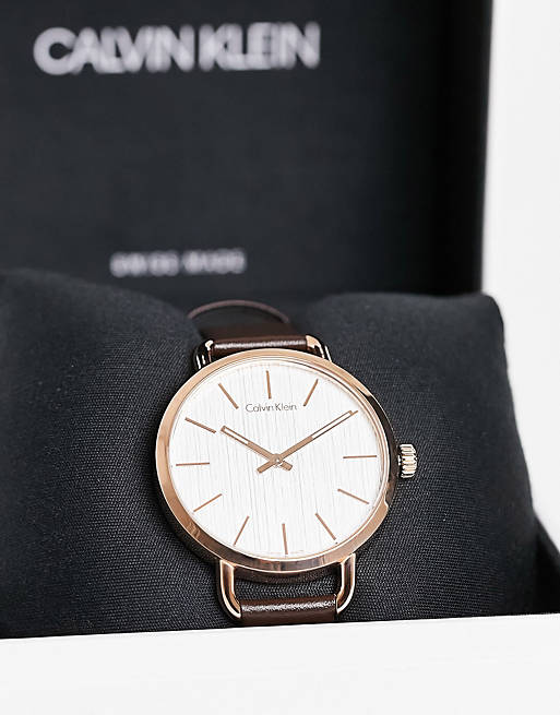 Shop Authentic Calvin Klein Even White Dial Brown Leather Strap Watch for Women - K7B236G6 - Luxxuri