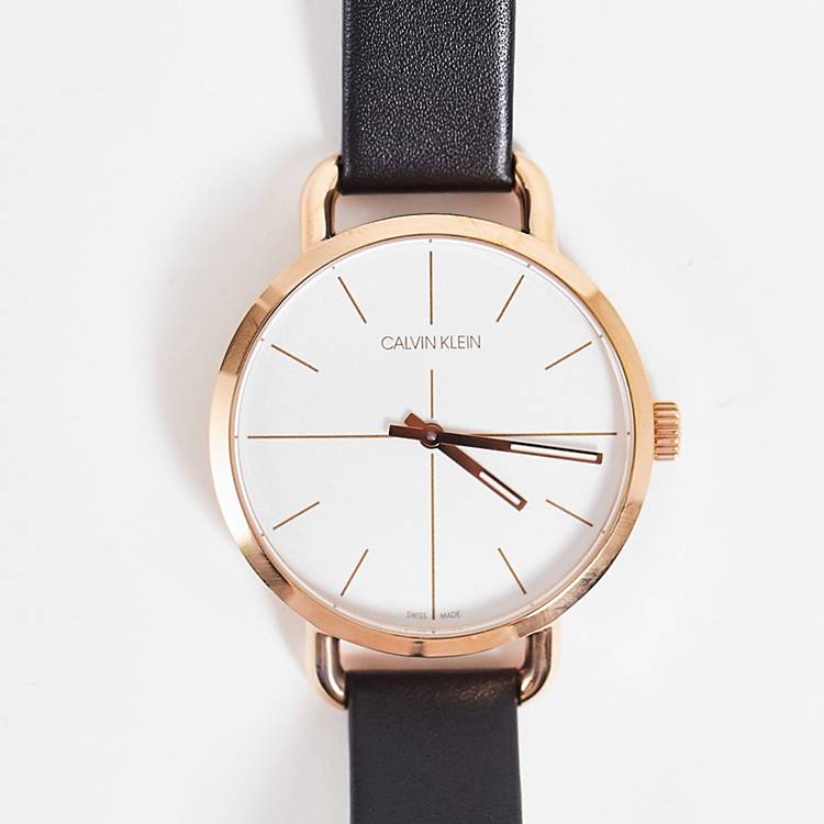 Shop Authentic Calvin Klein Even White Dial Black Leather Strap Watch for Women - K7B236C6 - Luxxuri