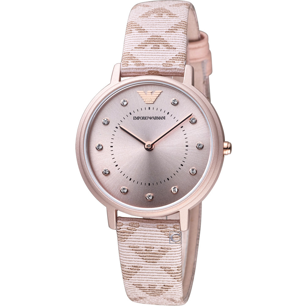 Emporio Armani Kappa Quartz Rose Gold Dial Pink Leather Strap Watch For Women - AR11010