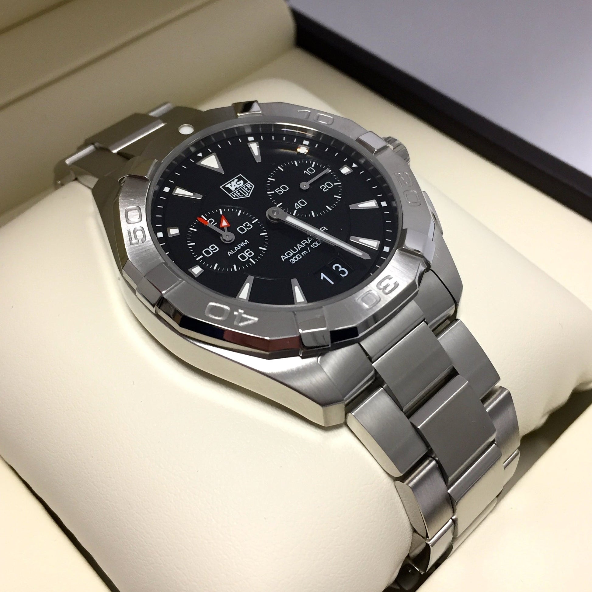 Shop Authentic Tag Heuer Aquaracer Quartz Black Dial Silver Steel Strap Watch for Men - WAY111Z.BA0928 - Luxxuri