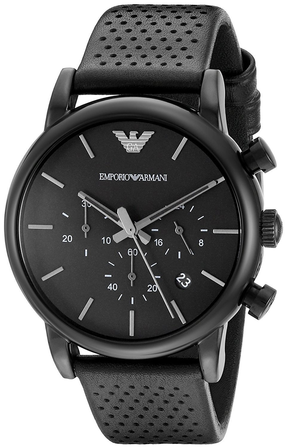 Shop Authentic Emporio Armani Luigi Chronograph Black Dial Black Leather Strap Watch For Men - AR1737 - Luxxuri