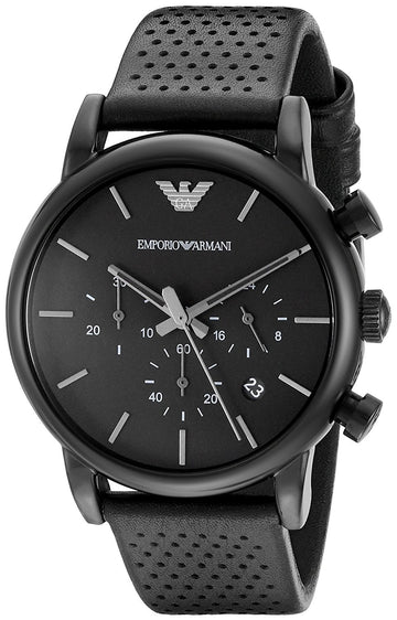 Shop Authentic Emporio Armani Luigi Chronograph Black Dial Black Leather Strap Watch For Men - AR1737 - Luxxuri