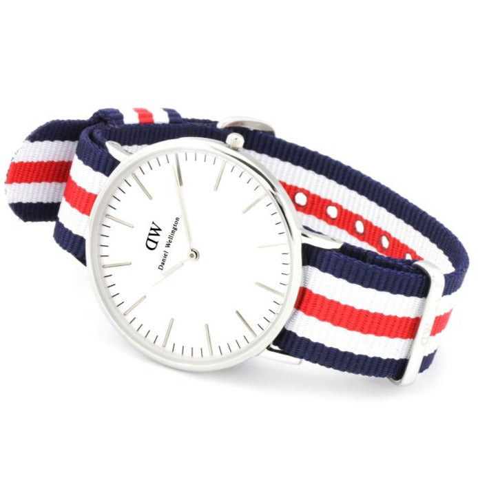 Shop Authentic Daniel Wellington Classic Canterbury White Dial Two Tone Nylon Strap Watch For Men - DW00100016 - Luxxuri