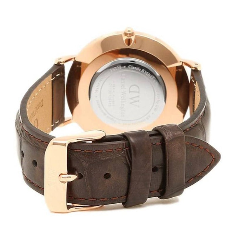 Shop Authentic Daniel Wellington Classic York Black Dial Brown Leather Strap Watch For Women - DW00100140 - Luxxuri