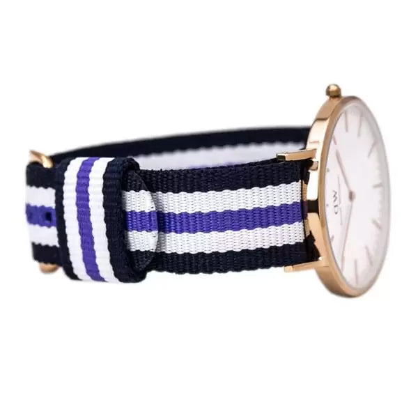 Shop Authentic Daniel Wellington Classic Trinity White Dial Three Tone Nylon Strap Watch For Women - 0509DW - Luxxuri