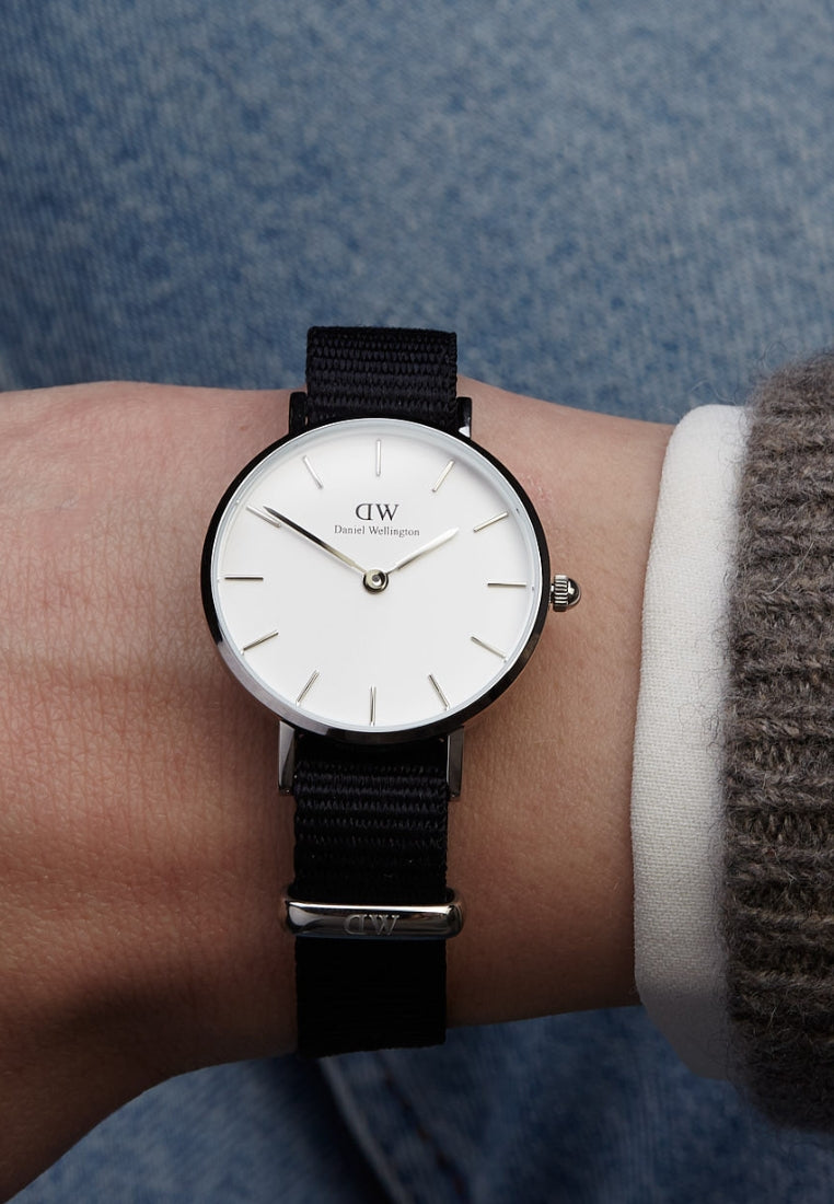 Shop Authentic Daniel Wellington Classic Petite Cornwall White Dial Black Nylon Strap Watch For Women - DW00100252 - Luxxuri