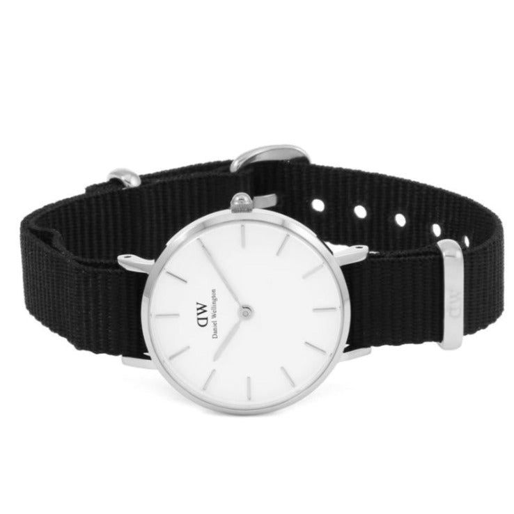 Shop Authentic Daniel Wellington Classic Petite Cornwall White Dial Black Nylon Strap Watch For Women - DW00100252 - Luxxuri
