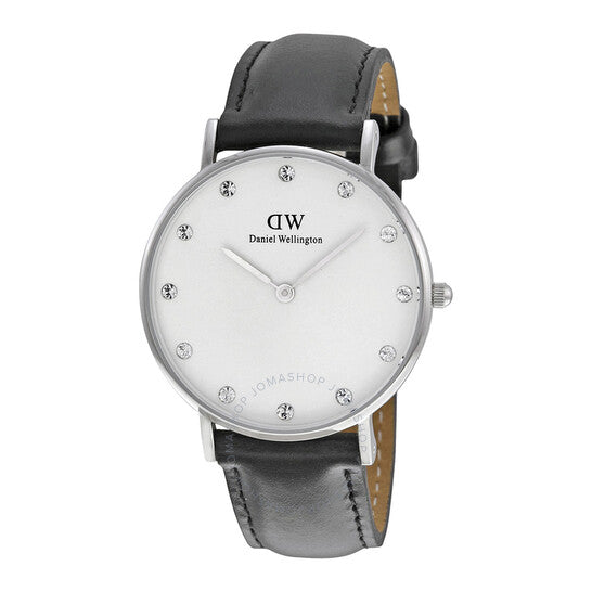 Shop Authentic Daniel Wellington Classy Sheffield White Dial Black Leather Strap Watch For Women - DW00100080 - Luxxuri