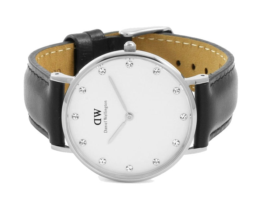 Shop Authentic Daniel Wellington Classy Sheffield White Dial Black Leather Strap Watch For Women - DW00100080 - Luxxuri