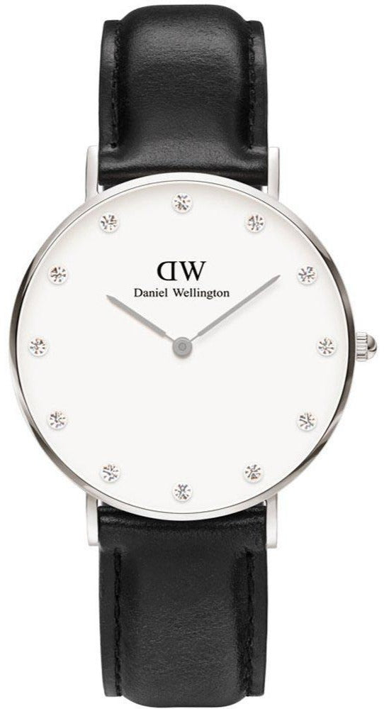 Shop Authentic Daniel Wellington Classy Sheffield White Dial Black Leather Strap Watch For Women - DW00100080 - Luxxuri