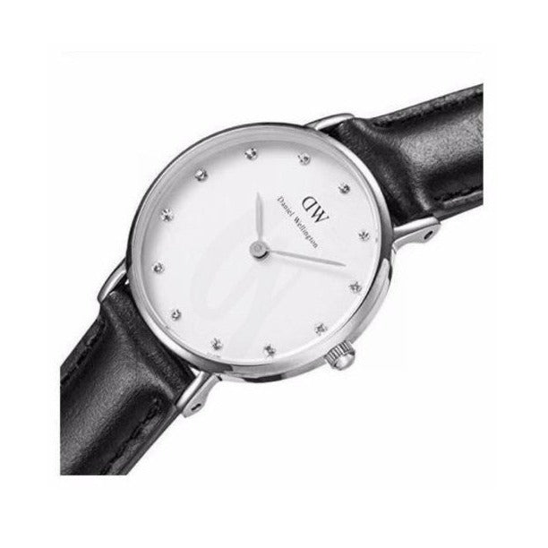 Shop Authentic Daniel Wellington Classy Sheffield White Dial Black Leather Strap Watch For Women - DW00100080 - Luxxuri