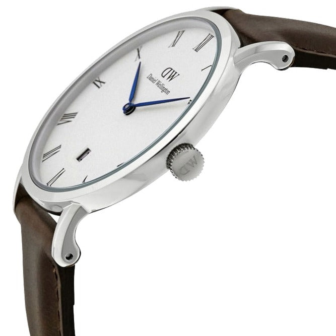 Shop Authentic Daniel Wellington Dapper Bristol White Dial Brown Leather Strap Watch For Women - DW00100090 - Luxxuri