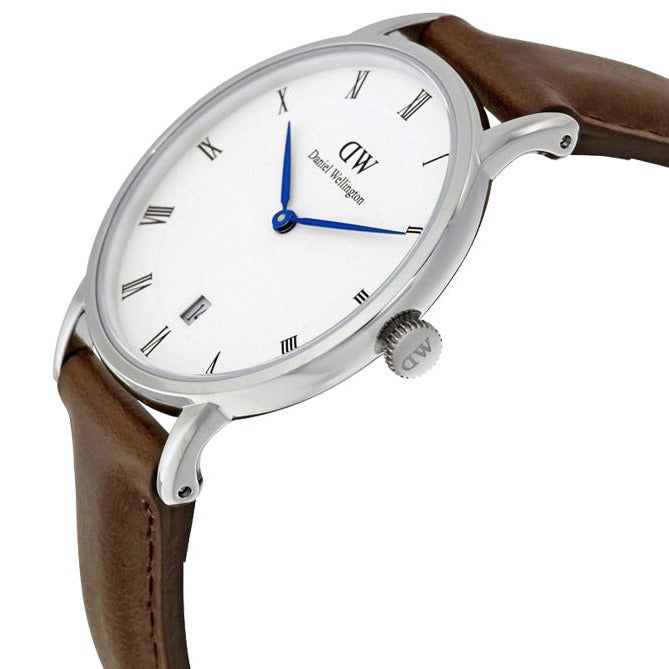 Shop Authentic Daniel Wellington Dapper Bristol White Dial Brown Leather Strap Watch For Women - DW00100098 - Luxxuri