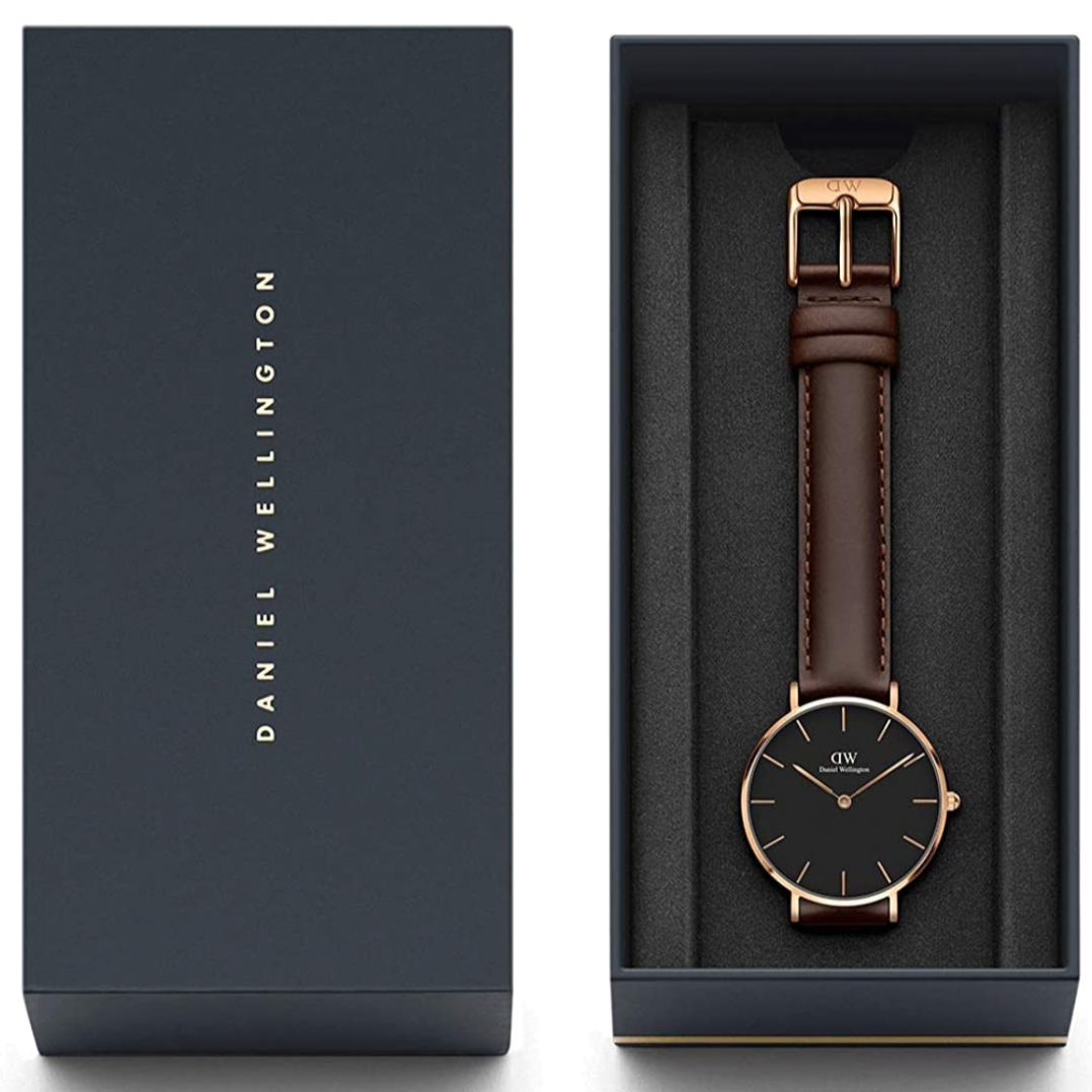 Shop Authentic Daniel Wellington Classic York Black Dial Brown Leather Strap Watch For Women - DW00100140 - Luxxuri