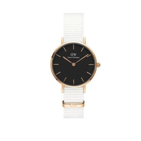 Shop Authentic Daniel Wellington Classic Petite Dover Black Dial White NATO Strap Watch For Women - DW001000314 - Luxxuri