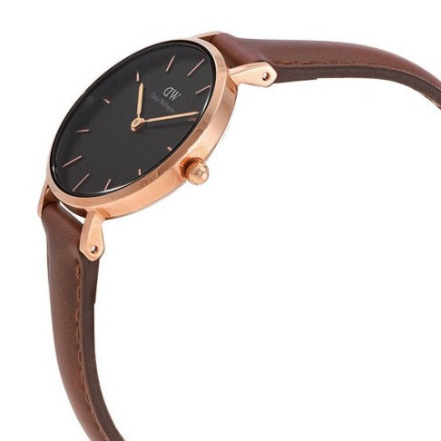 Shop Authentic Daniel Wellington Classic Petite St Mawes Black Dial Brown Leather Strap Watch For Women - DW00100225 - Luxxuri