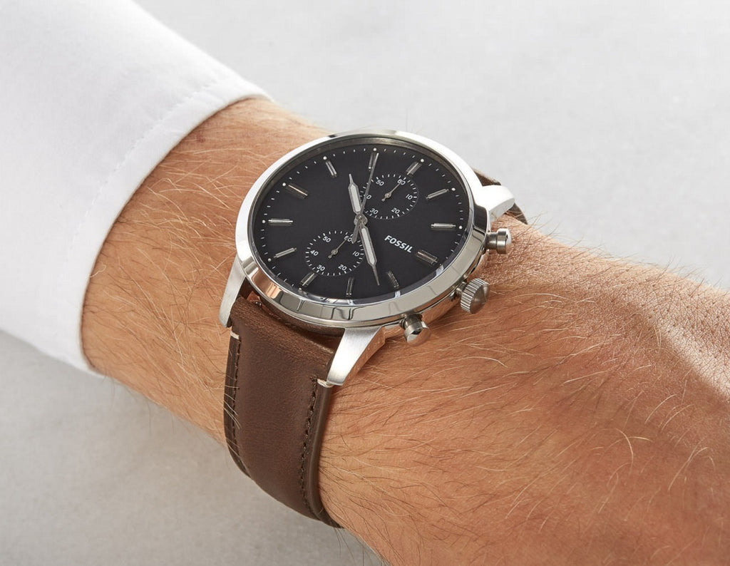 Fossil Townsman Chronograph Black Dial Brown Leather Strap Watch for Men - FS5280