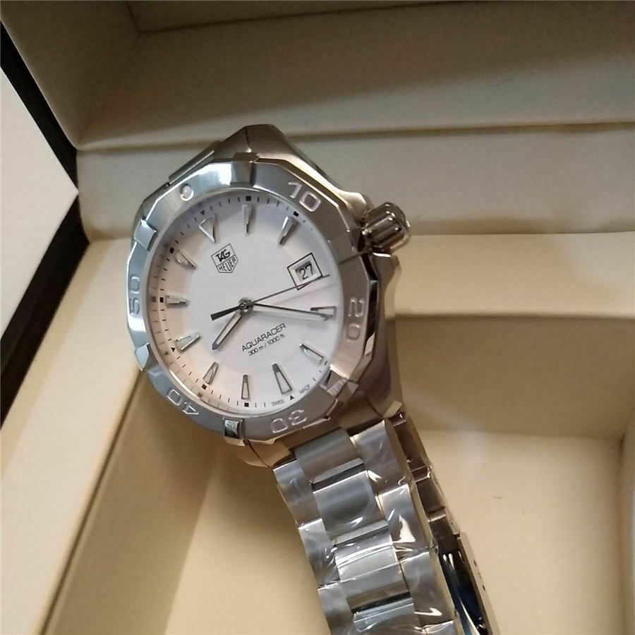 Tag Heuer Aquaracer Quartz White Dial Silver Steel Strap Watch for Men - WAY1111.BA0928