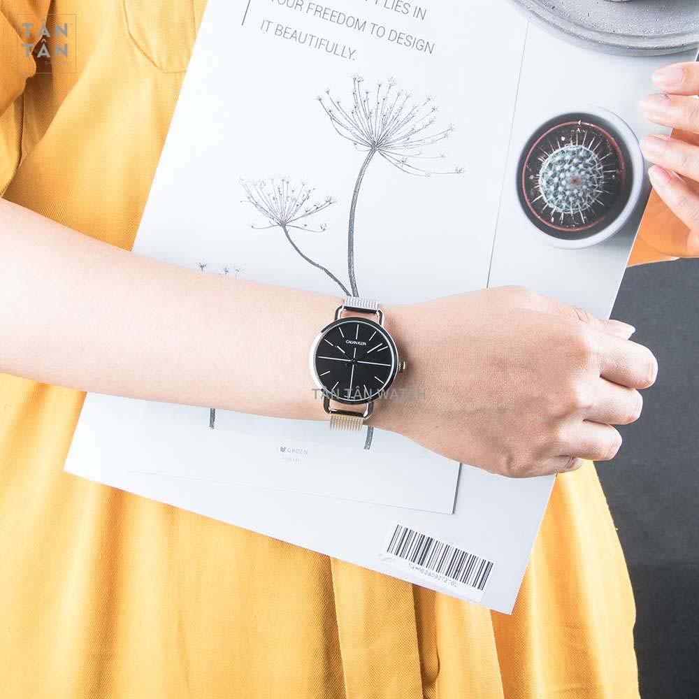 Shop Authentic Calvin Klein Even Black Dial Silver Mesh Bracelet Watch for Women - K7B23121 - Luxxuri