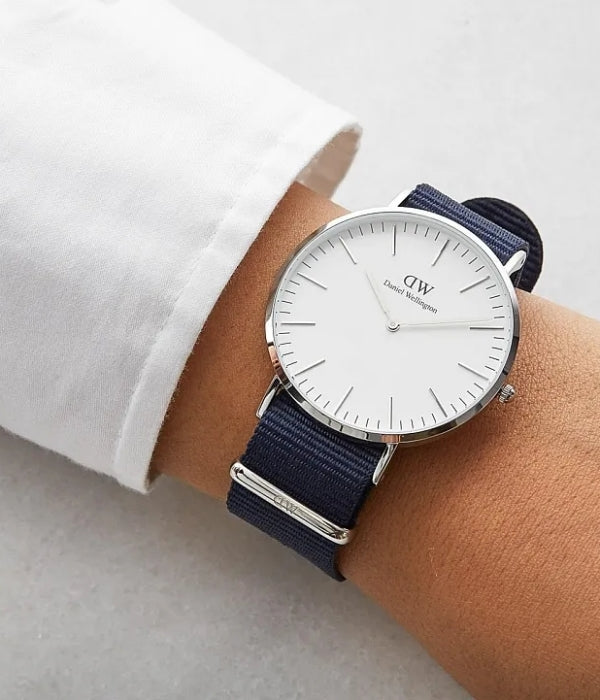 Shop Authentic Daniel Wellington Classic Bayswater White Dial Blue NATO Strap Watch For Men - DW00100276 - Luxxuri