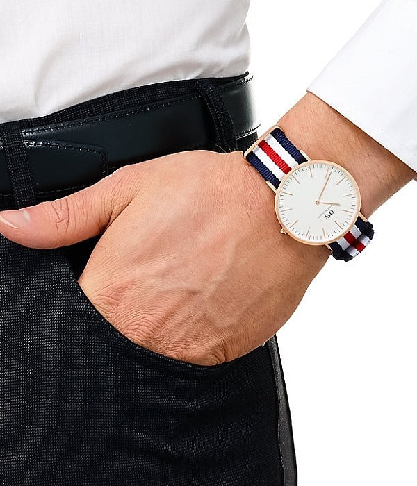 Shop Authentic Daniel Wellington Classic Canterbury White Dial Two Tone Nylon Strap Watch For Men - DW00100002 - Luxxuri