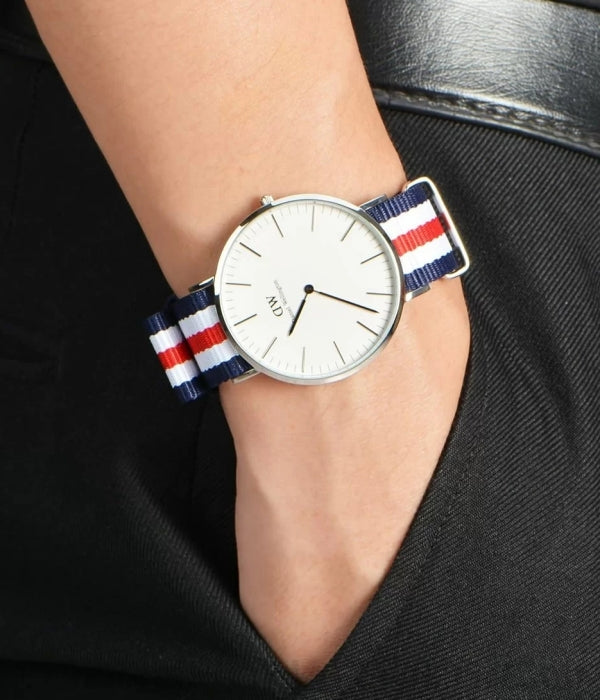 Shop Authentic Daniel Wellington Classic Canterbury White Dial Two Tone Nylon Strap Watch For Men - DW00100016 - Luxxuri
