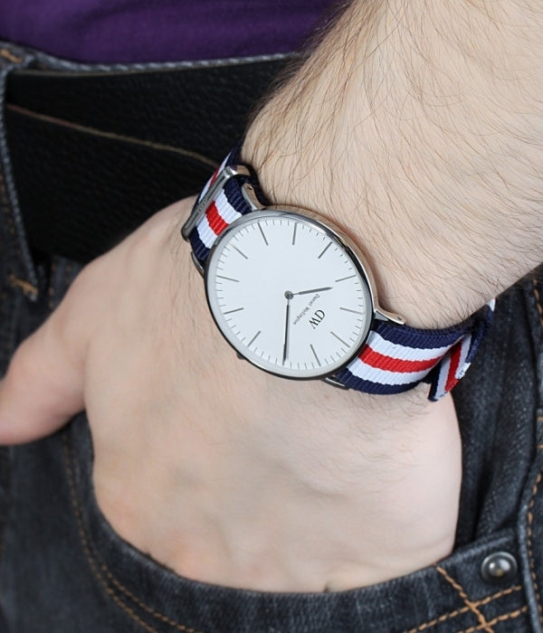 Shop Authentic Daniel Wellington Classic Canterbury White Dial Two Tone Nylon Strap Watch For Men - DW00100016 - Luxxuri