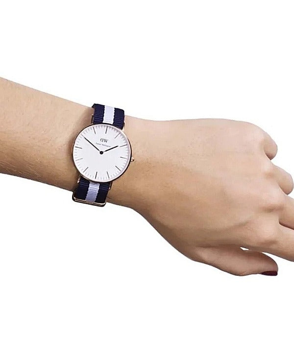 Shop Authentic Daniel Wellington Classic Glasgow White Dial Two Tone NATO Strap Watch For Women - DW00100031 - Luxxuri