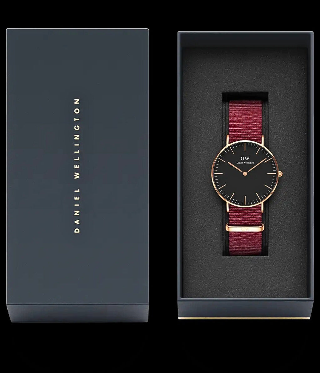 Shop Authentic Daniel Wellington Classic Roselyn Black Dial Maroon Nylon Strap Watch For Women - DW00100273 - Luxxuri