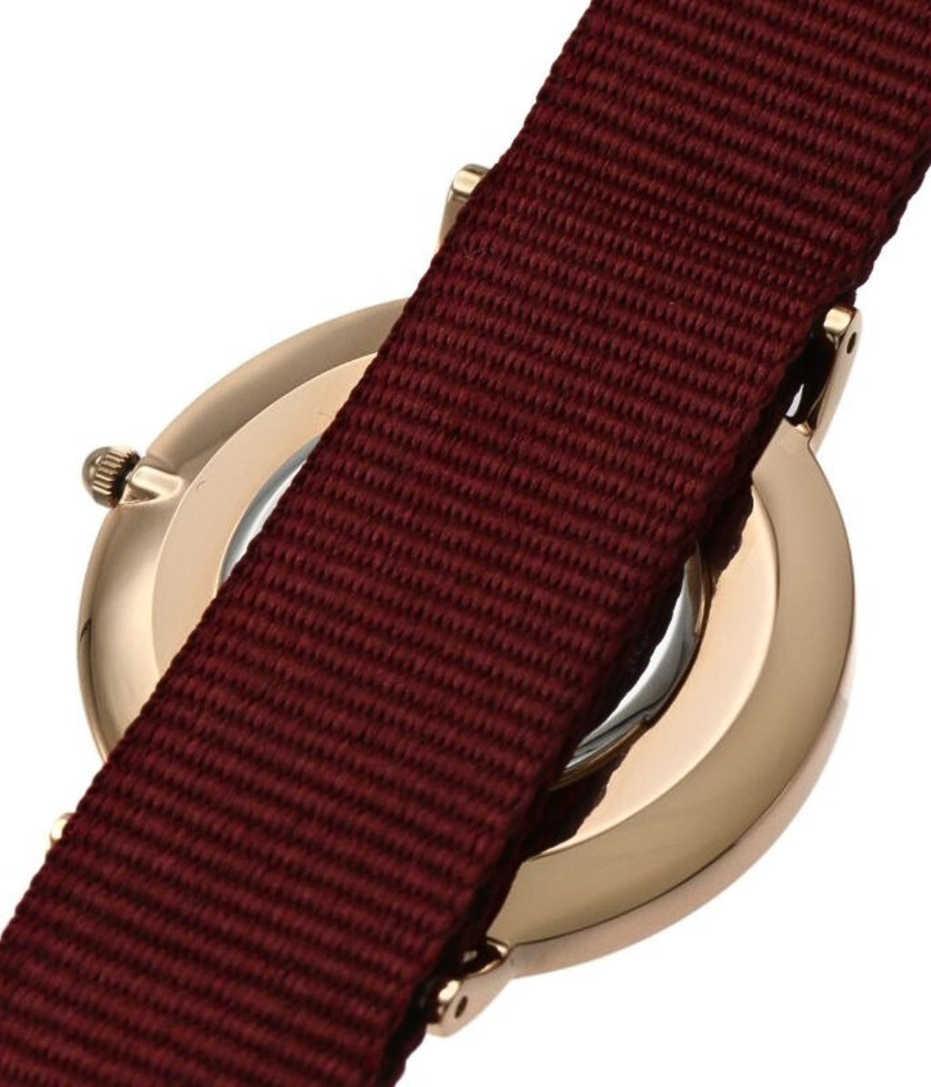 Shop Authentic Daniel Wellington Classic Roselyn Black Dial Maroon Nylon Strap Watch For Women - DW00100273 - Luxxuri