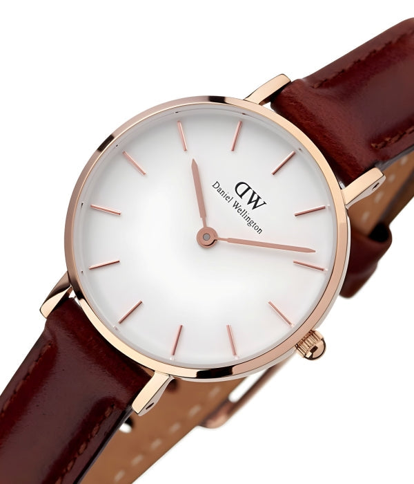Shop Authentic Daniel Wellington Classic Petite St Mawes White Dial Brown Leather Strap Watch For Women - DW00100231 - Luxxuri