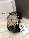 Shop Authentic Emporio Armani Classic Chronograph White Dial Brown Leather Strap Watch For Men - AR1809 - Luxxuri