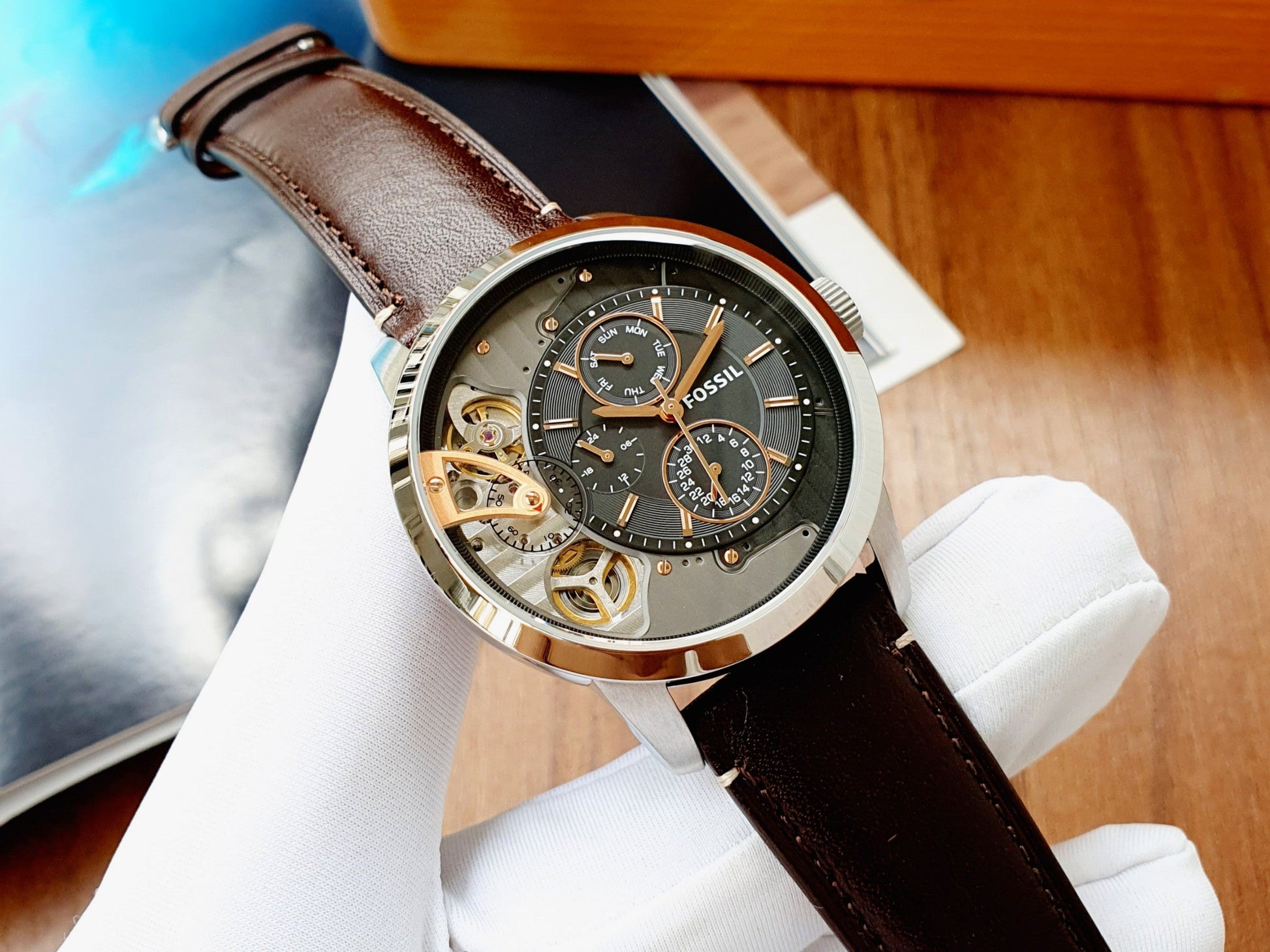 Fossil Townsman Automatic Black Dial Brown Leather Strap Watch for Men - ME1163