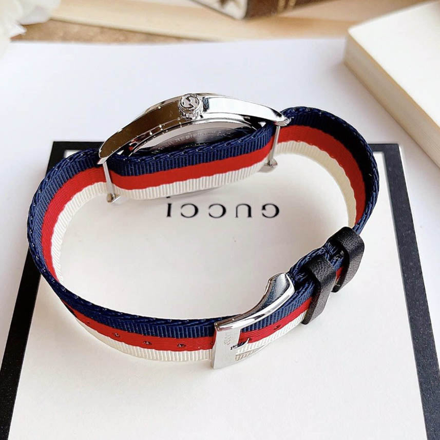 Shop Authentic Gucci G Timeless Quartz White Red Blue Dial Multicolored NATO Strap Watch For Men - YA1264059 - Luxxuri