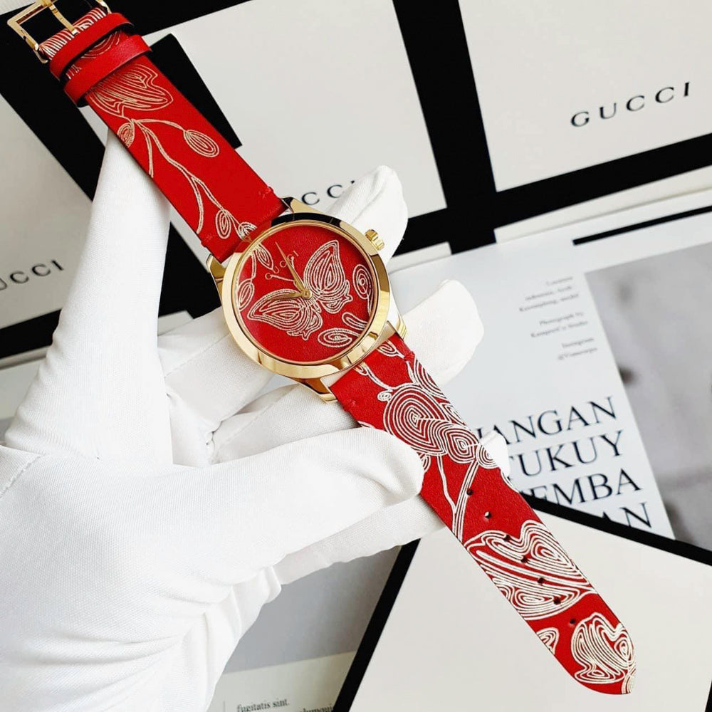 Shop Authentic Gucci G Timeless Quartz Red Dial Red Leather Strap Watch For Women - YA1264054 - Luxxuri