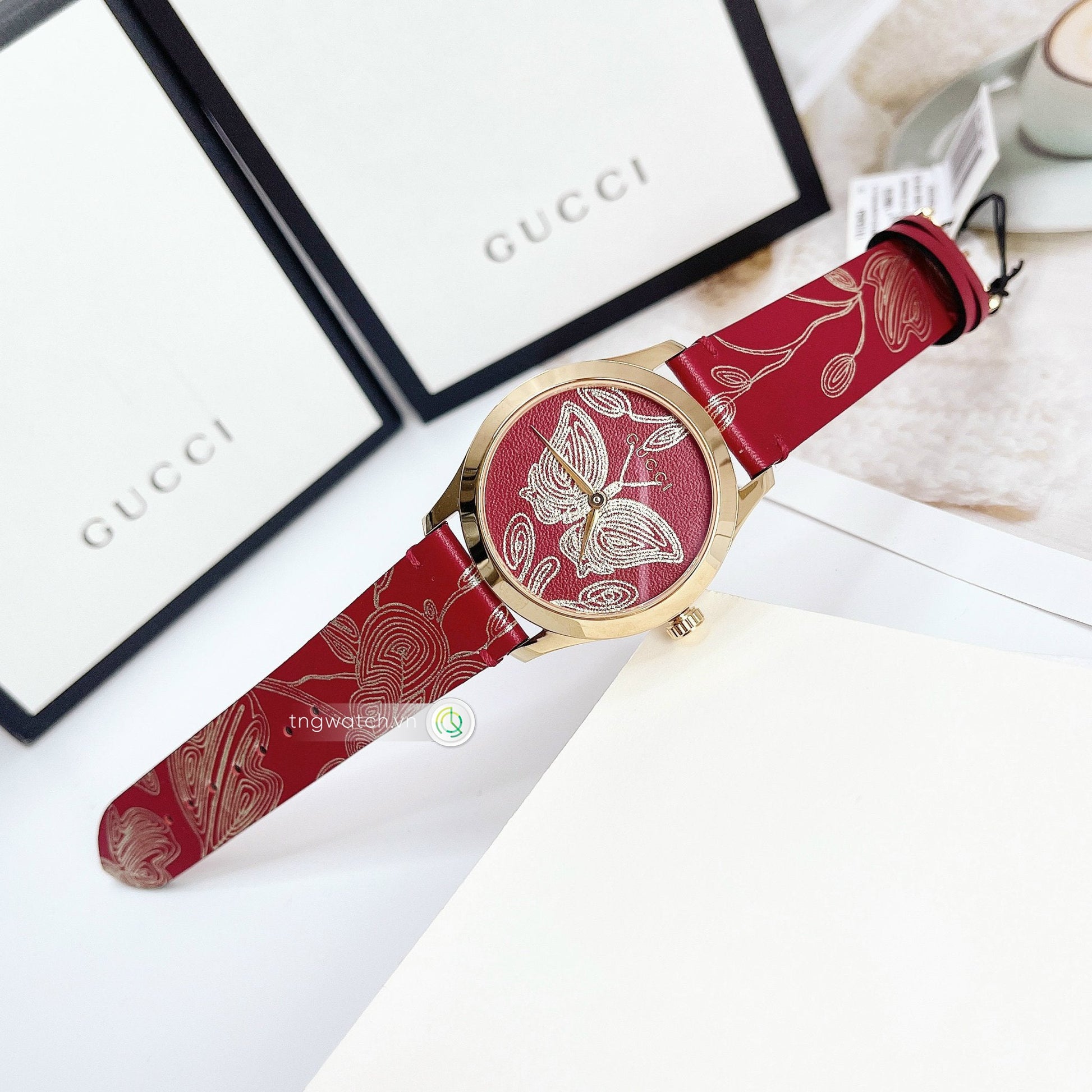 Shop Authentic Gucci G Timeless Quartz Red Dial Red Leather Strap Watch For Women - YA1264054 - Luxxuri