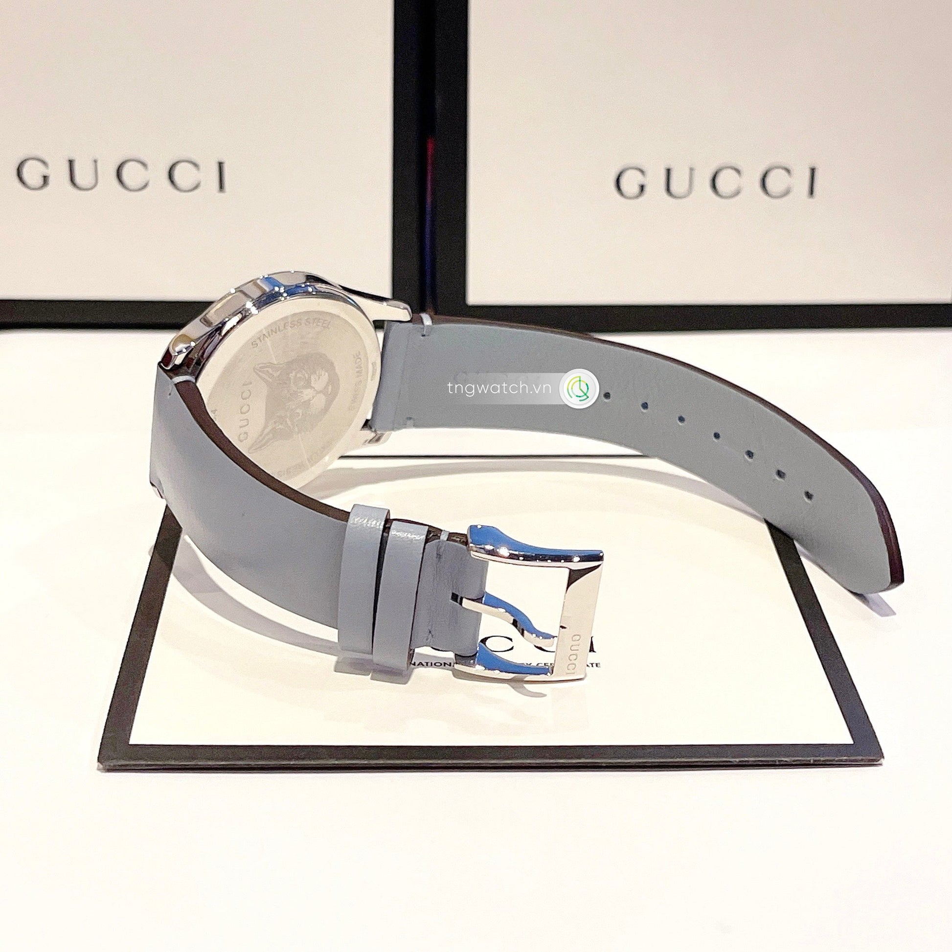Shop Authentic Gucci G Timeless Quartz Mother of Pearl Dial Blue Leather Strap Watch For Women - YA1264124 - Luxxuri