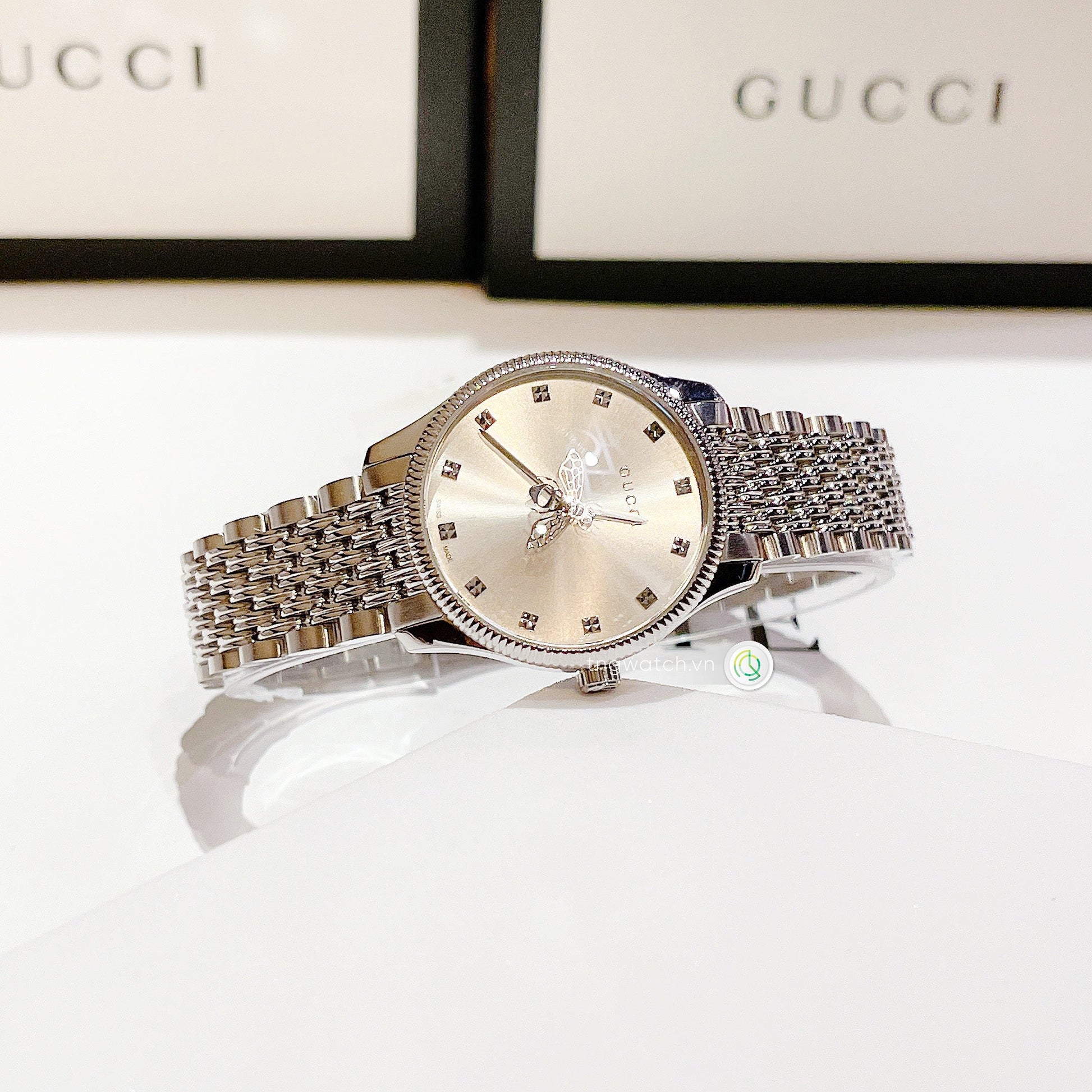 Shop Authentic Gucci G Timeless Quartz Silver Dial Silver Steel Strap Watch For Women - YA1265019 - Luxxuri