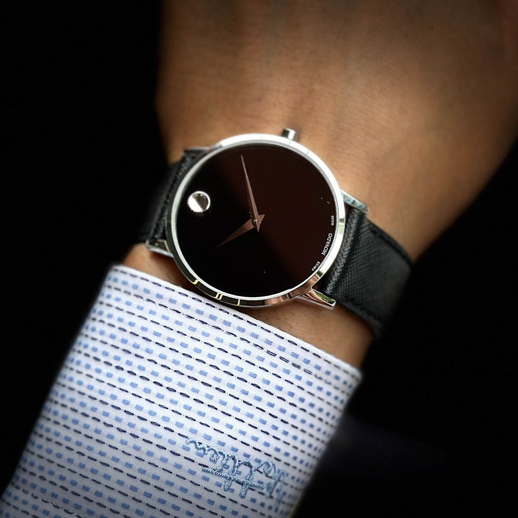 Shop Authentic Movado Museum Classic Black Dial Black Leather Strap Watch for Men - 0607194 - Luxxuri