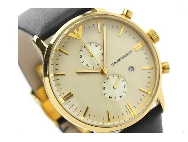 Shop Authentic Emporio Armani Gianni Beige Dial Grey Leather Strap Watch For Men - AR0386 - Luxxuri