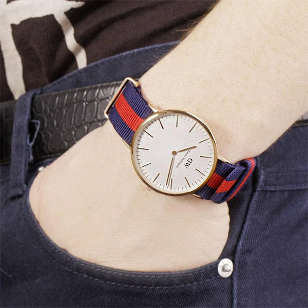 Shop Authentic Daniel Wellington Classic Oxford White Dial Two Tone Nylon Strap Watch For Men - DW00100015 - Luxxuri