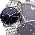 Shop Authentic Emporio Armani Gianni Chronograph Blue Dial Silver Steel Strap Watch For Men - AR1648 - Luxxuri