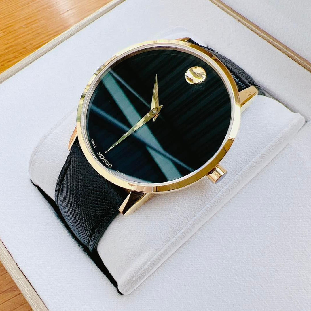 Shop Authentic Movado Museum Classic Quartz Black Dial Black Leather Strap Watch for Men - 0607195 - Luxxuri